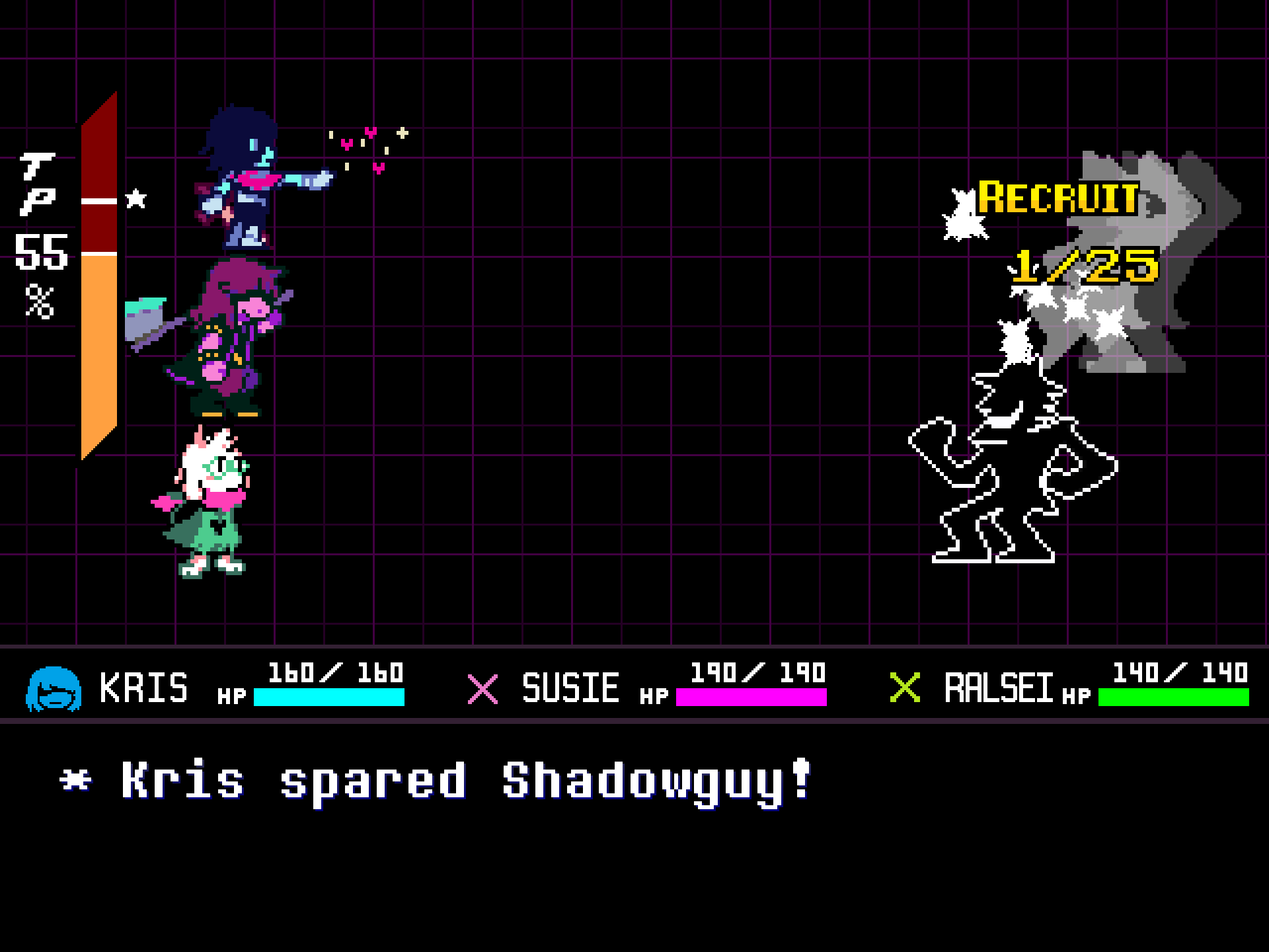 Kris spared Shadowguy! Showing RECRUIT 1/25